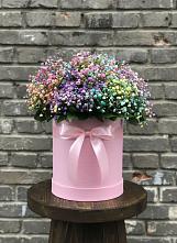 Цветочная композиция из Гипсофила и Розы в шляпной коробке в Серноводском Ставропольского края