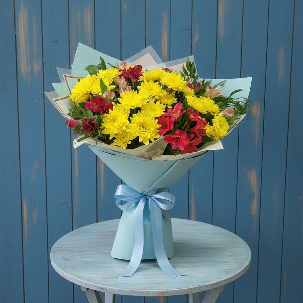 Букет цветов из: Альстромерии и Хризантемы в Серноводском Ставропольского края