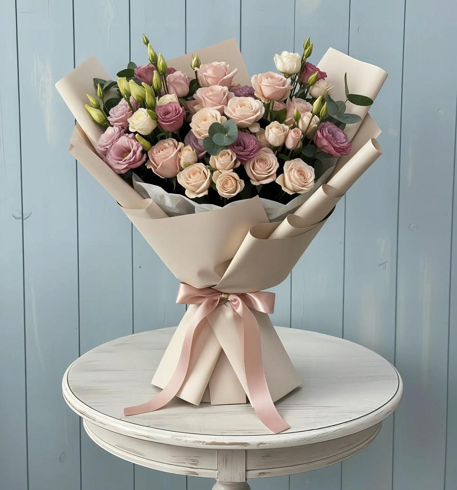 Букет цветов из: Розы и Лизиантусы в Серноводском Ставропольского края